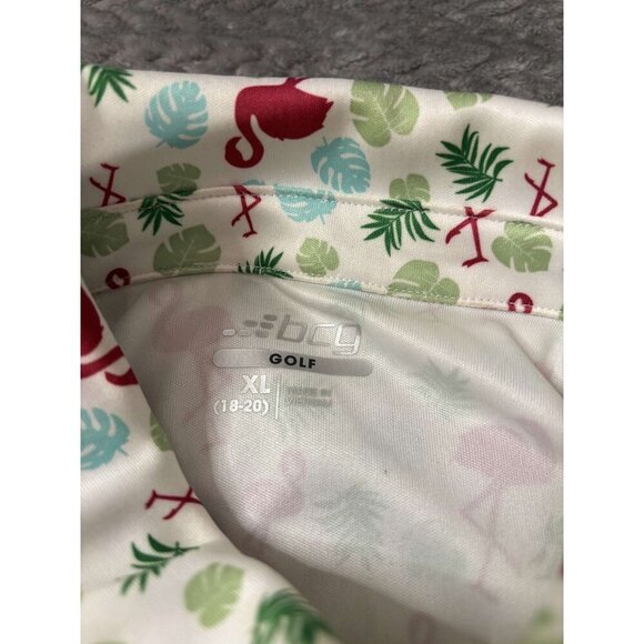 Boys Flamingo & Tropical Print BCG Golf Short Sleeve Button Up Polo Size XL18/20 - Picture 2 of 5